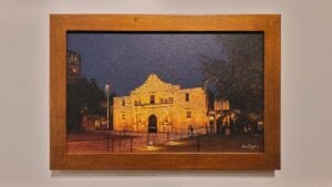 A framed, museum-quality print of The Alamo (Mission Valero) by Kevin G. Saunders, part of the World Heritage Collection.