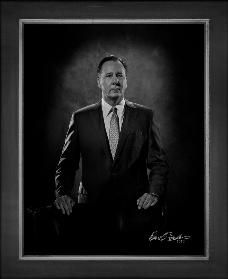 Manual hyperrealism portrait of Bart Koontz, President and CEO of Koontz Corporation, captured in-person at 107 Blue Star by Kevin G. Saunders.