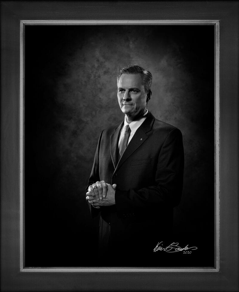 Manual hyperrealism portrait of David Bohne, CEO of Broadway Bank, captured in-person at 107 Blue Star by Kevin G. Saunders.