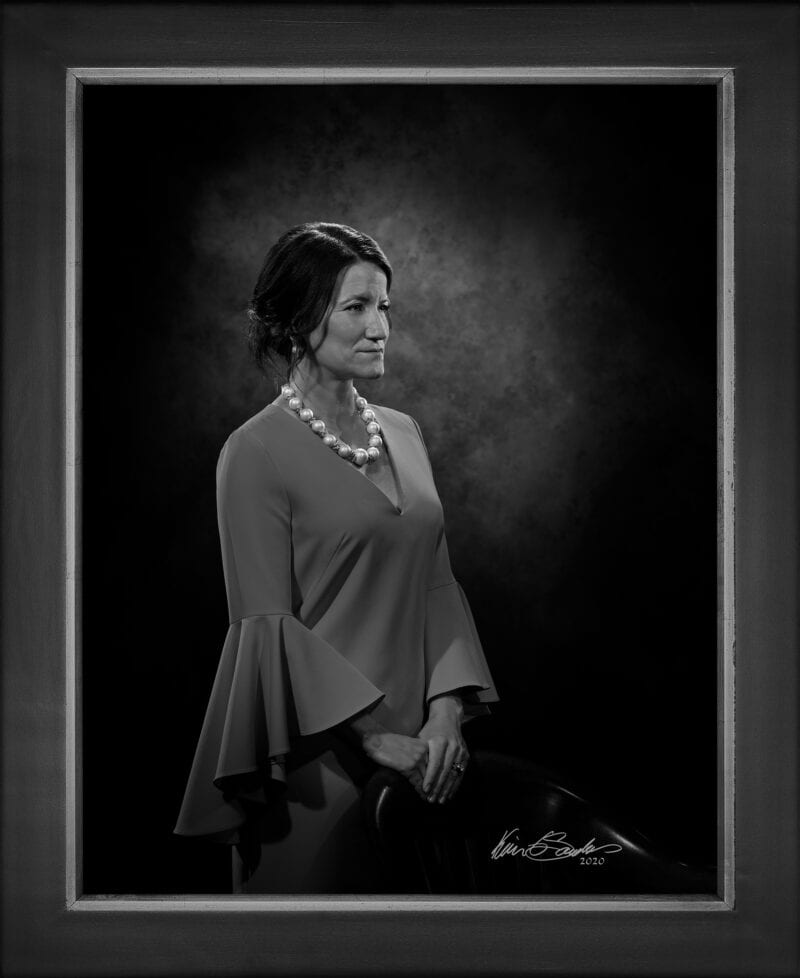 Manual hyperrealism portrait of Elizabeth Crawford, CEO of Sendero Wealth Management, captured in-person at 107 Blue Star by Kevin G. Saunders.
