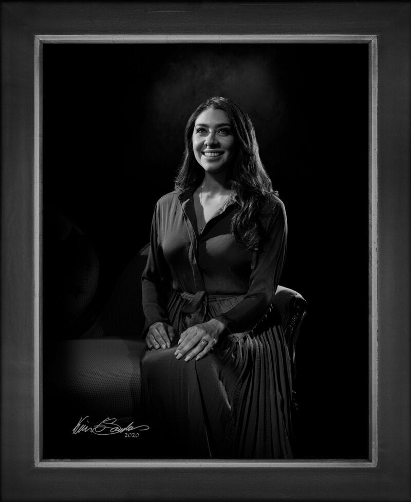 Manual hyperrealism portrait of Erica Gonzaba, Director of Marketing for Gonzaba Medical Group, captured in-person at 107 Blue Star by Kevin G. Saunders.
