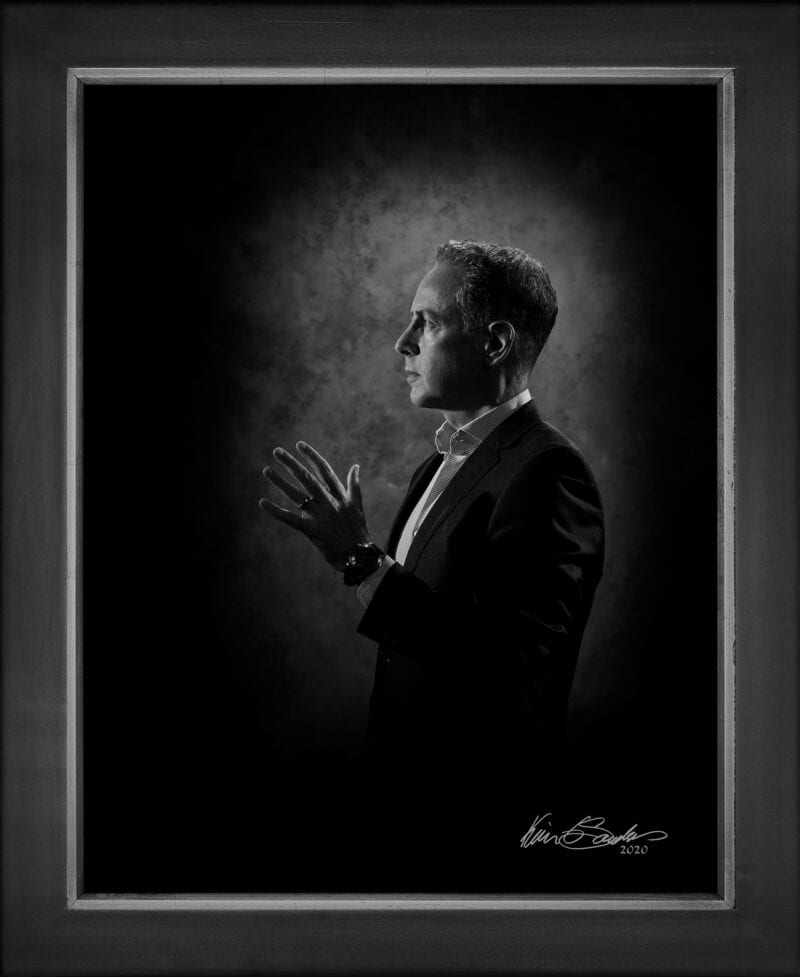 Manual hyperrealism portrait of Howie Nestel, President of Sharkmatic Advertising, captured in-person at 107 Blue Star by Kevin G. Saunders.