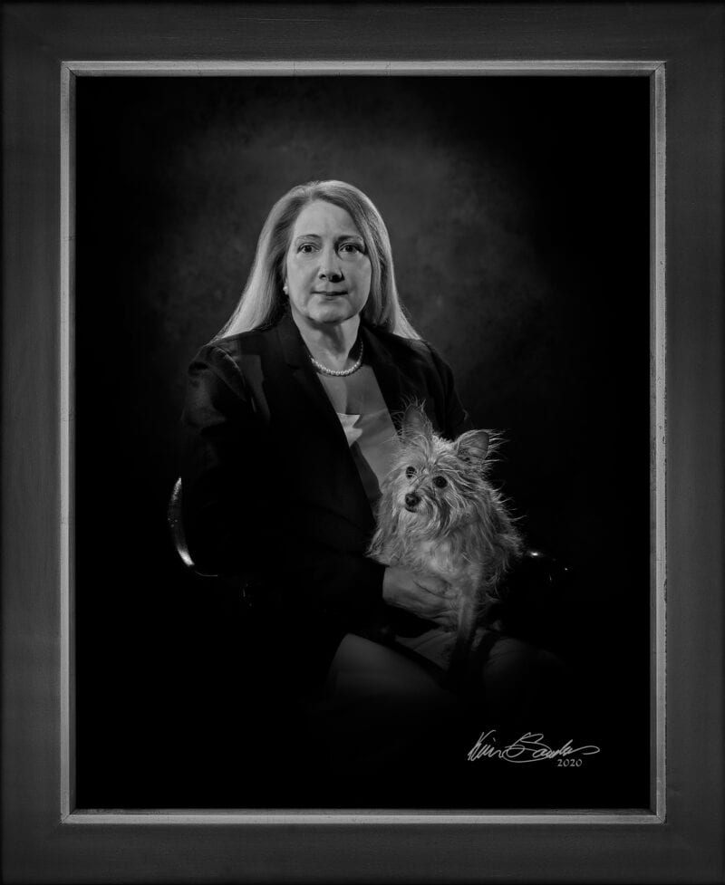 Manual hyperrealism portrait of Joyce Slocum, President and CEO of Texas Public Radio, captured at 107 Blue Star by Kevin G. Saunders.