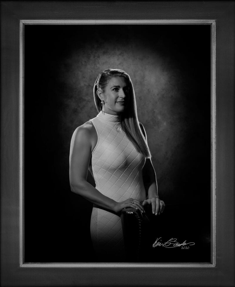 Manual hyperrealism portrait of artist Kelly O'Connor, Head of Collections and Communications at Ruby City, at 107 Blue Star by Kevin G. Saunders.