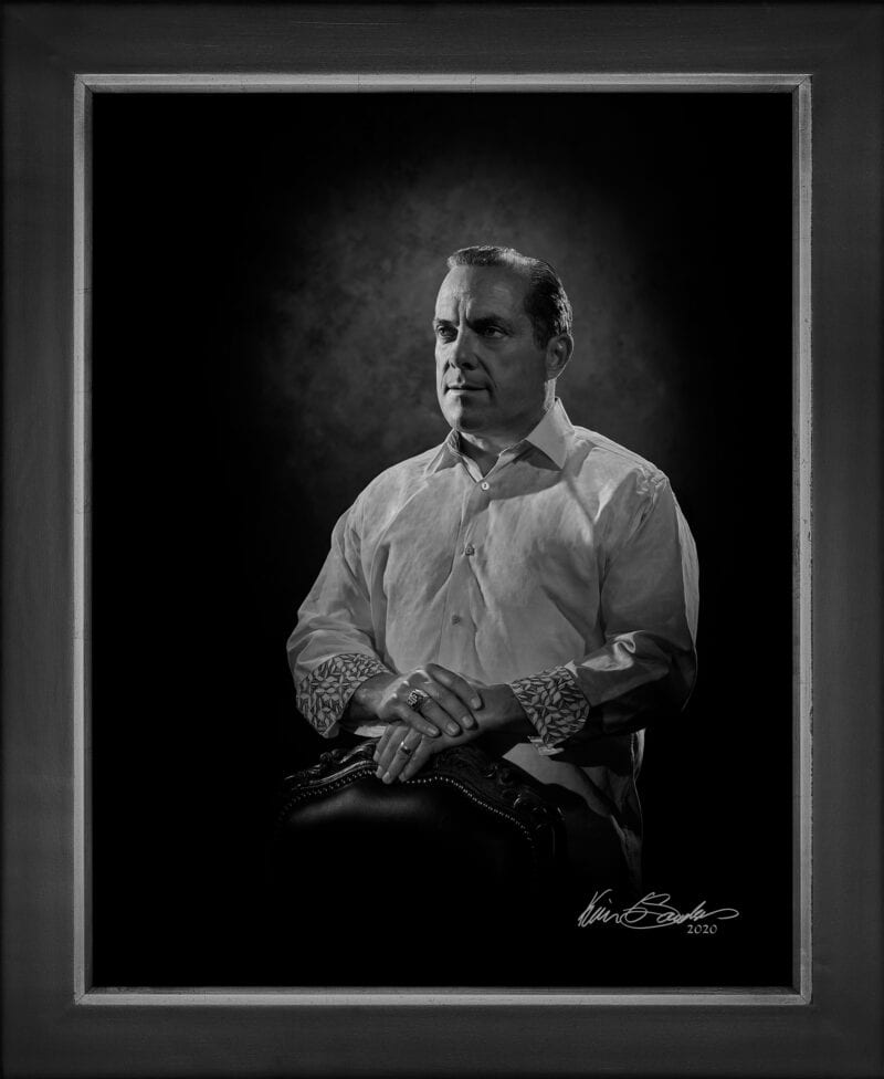 Manual hyperrealism portrait of Michael Fresher, President & CEO of The Tobin Center for the Performing Arts, captured in-person at 107 Blue Star by Kevin G. Saunders.