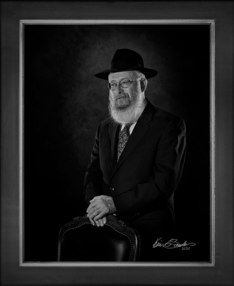 Manual hyperrealism portrait of Rabbi Chaim Block, Chabad Center for Jewish Life and Learning, captured in-person at 107 Blue Star by Kevin G. Saunders.