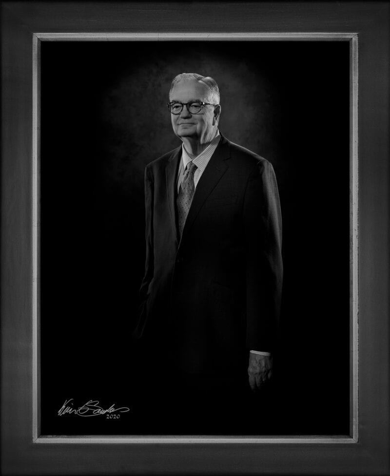 Manual hyperrealism portrait of V. T. ‘Skip’ Wood, CEO of The Wood Agency, captured in-person at 107 Blue Star by Kevin G. Saunders.