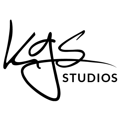 Square version of the all-black KGS Studios logo, representing the fine art of Kevin G Saunders.