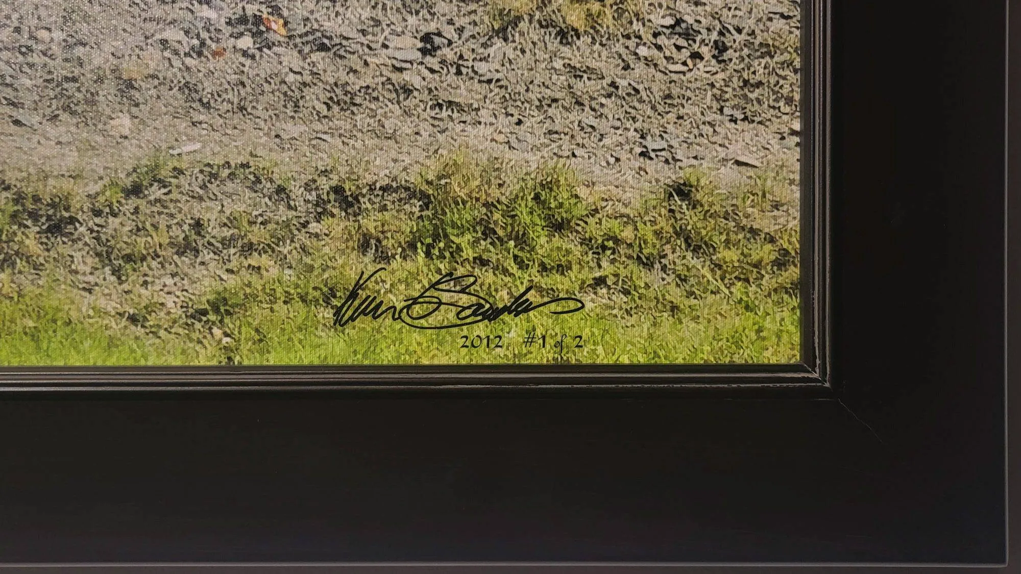 Detail of the artist's signature, date, and edition number '#1 of 2' on the HTTX 97442 fine art photograph.