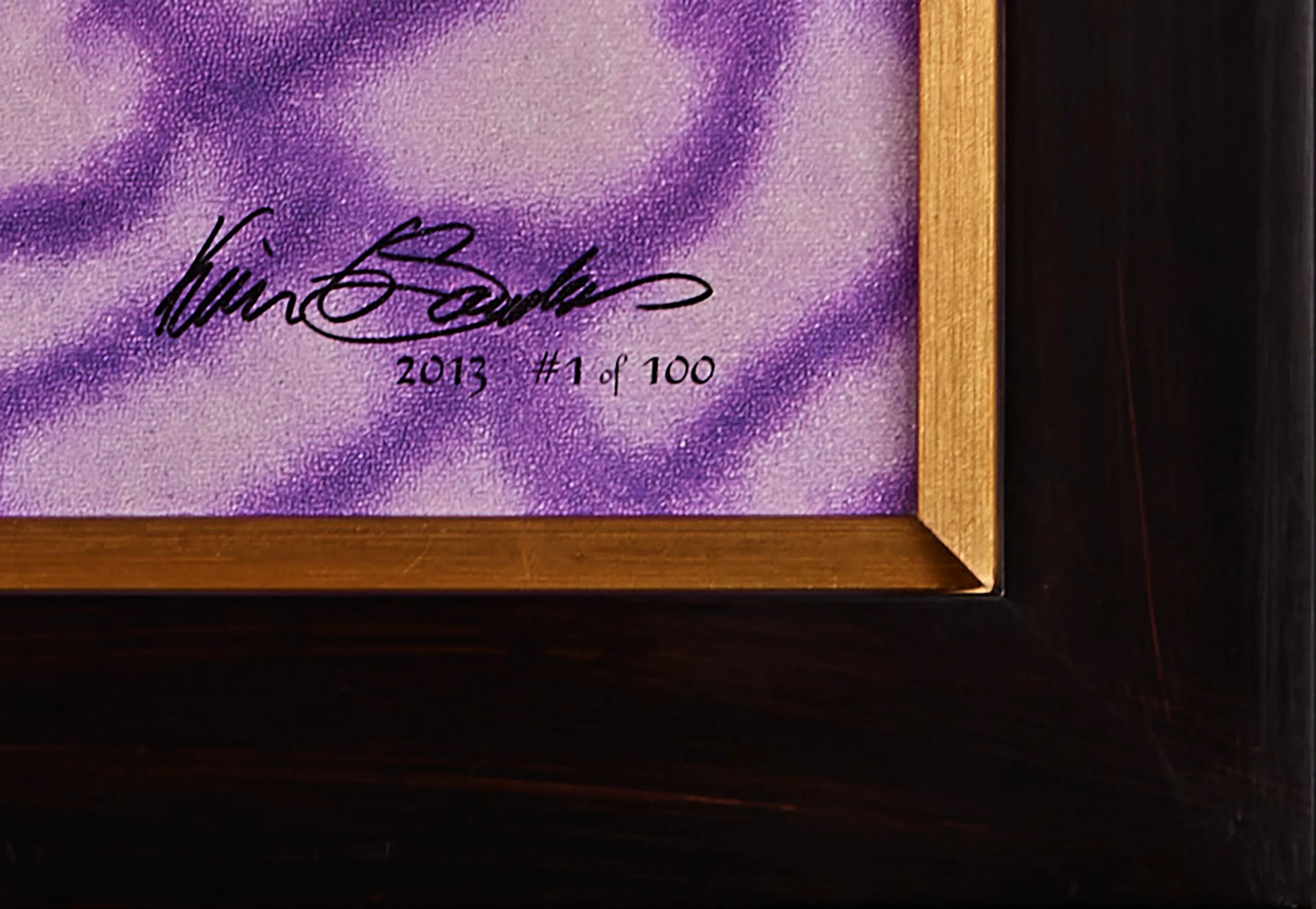 Photograph of Kevin G. Saunders' signature, date of creation, and edition number for a limited-edition print, plus our Contempo frame corner