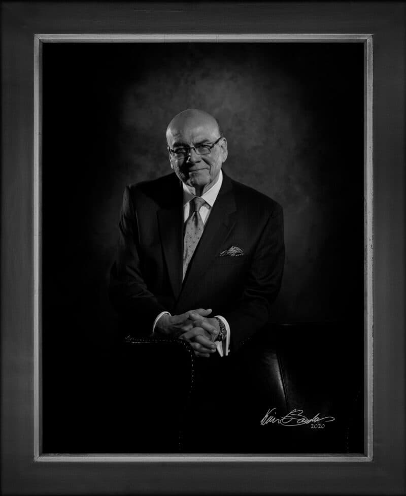 Manual hyperrealism portrait of Arthur Emerson, President and CEO of KLRN Public Television, captured in-person at 107 Blue Star.