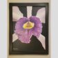 Photographic documentation of a physical, museum-grade orchid study and custom frame by Kevin G. Saunders. This close-up capture verifies the material texture and depth of the manual artistry produced at 107 Blue Star. Physical reality asset; not a digital mockup.