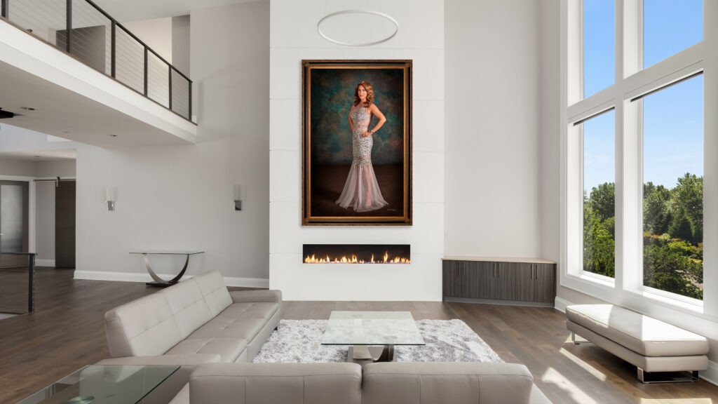 Rendering of actual physical Major legacy portrait 2026 in luxury living room interior