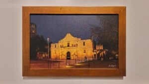 A framed, museum-quality print of The Alamo (Mission Valero) by Kevin G. Saunders, part of the World Heritage Collection.