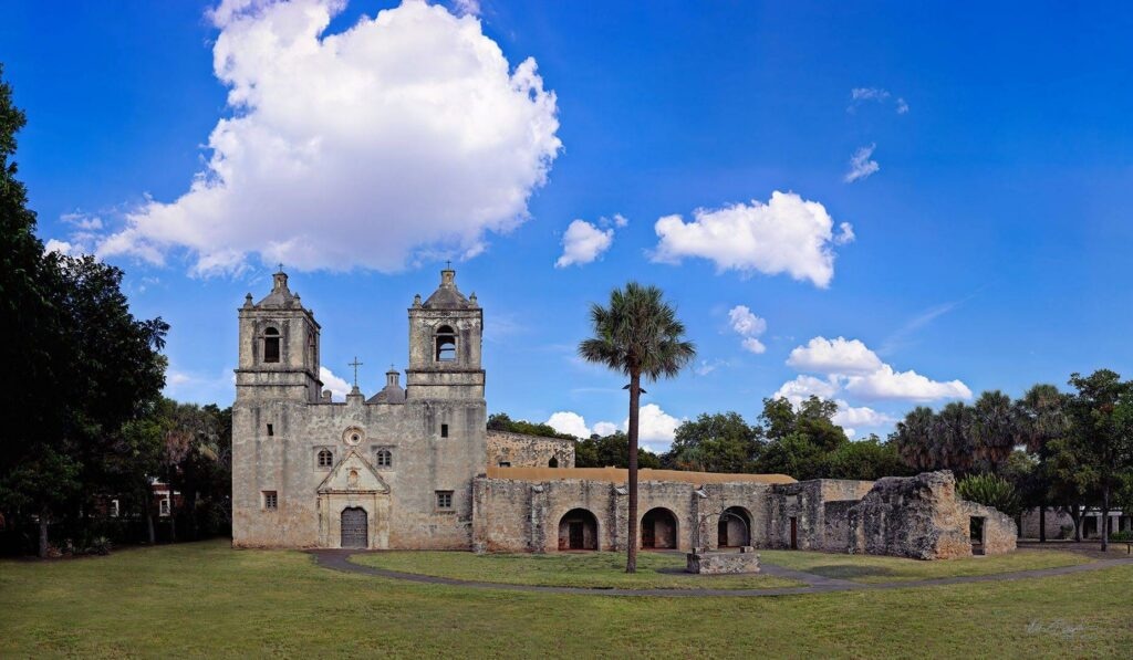 Hyperrealistic art print of Mission Concepción in San Antonio from the KGS Studios UNESCO World Heritage Art Collection.