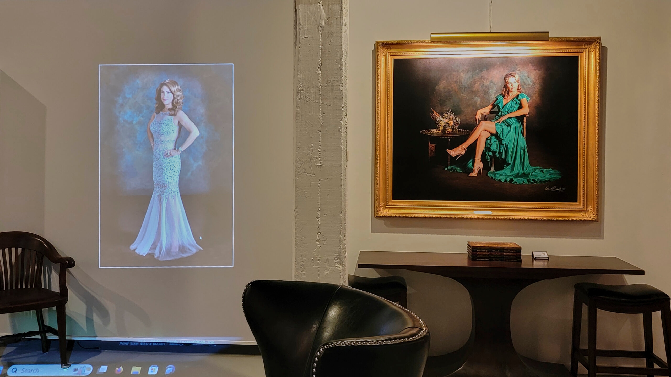 KGS Studios portrait projection system to visualize portraits at scale in order to choose the perfect size.