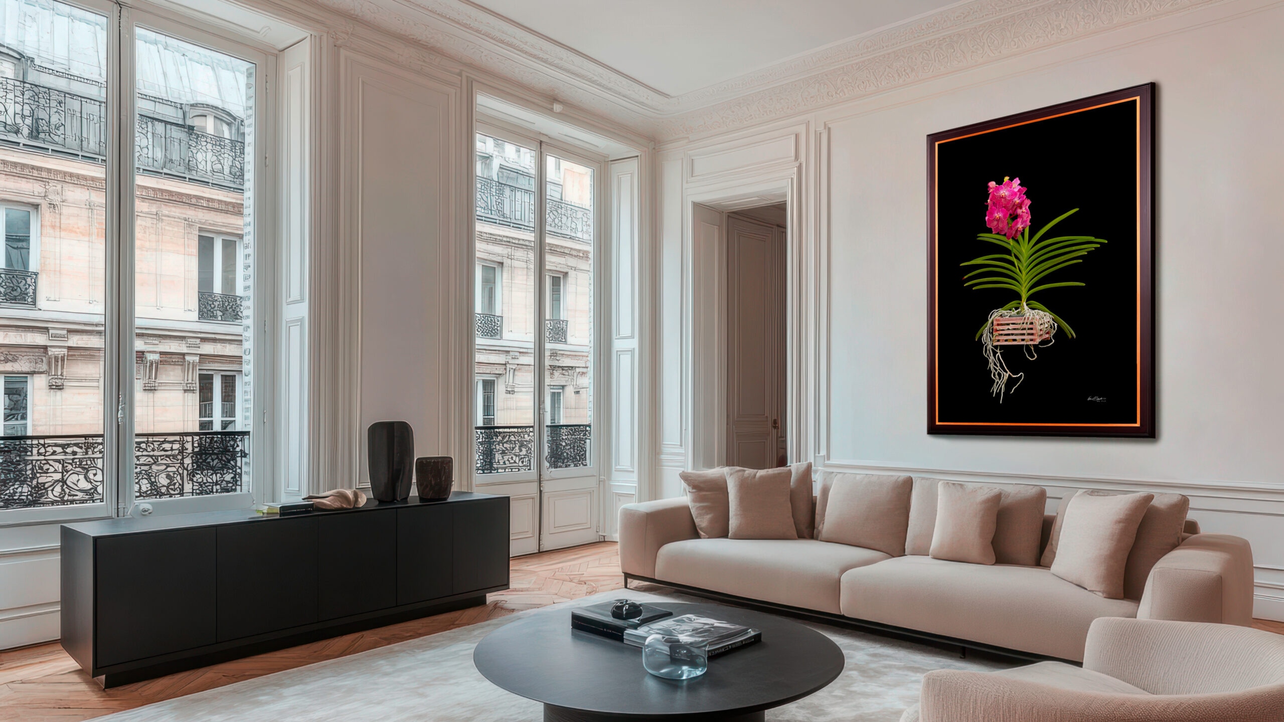 KGS Studios Orchid Art 'Rosemary Fuller' in Paris Living Room