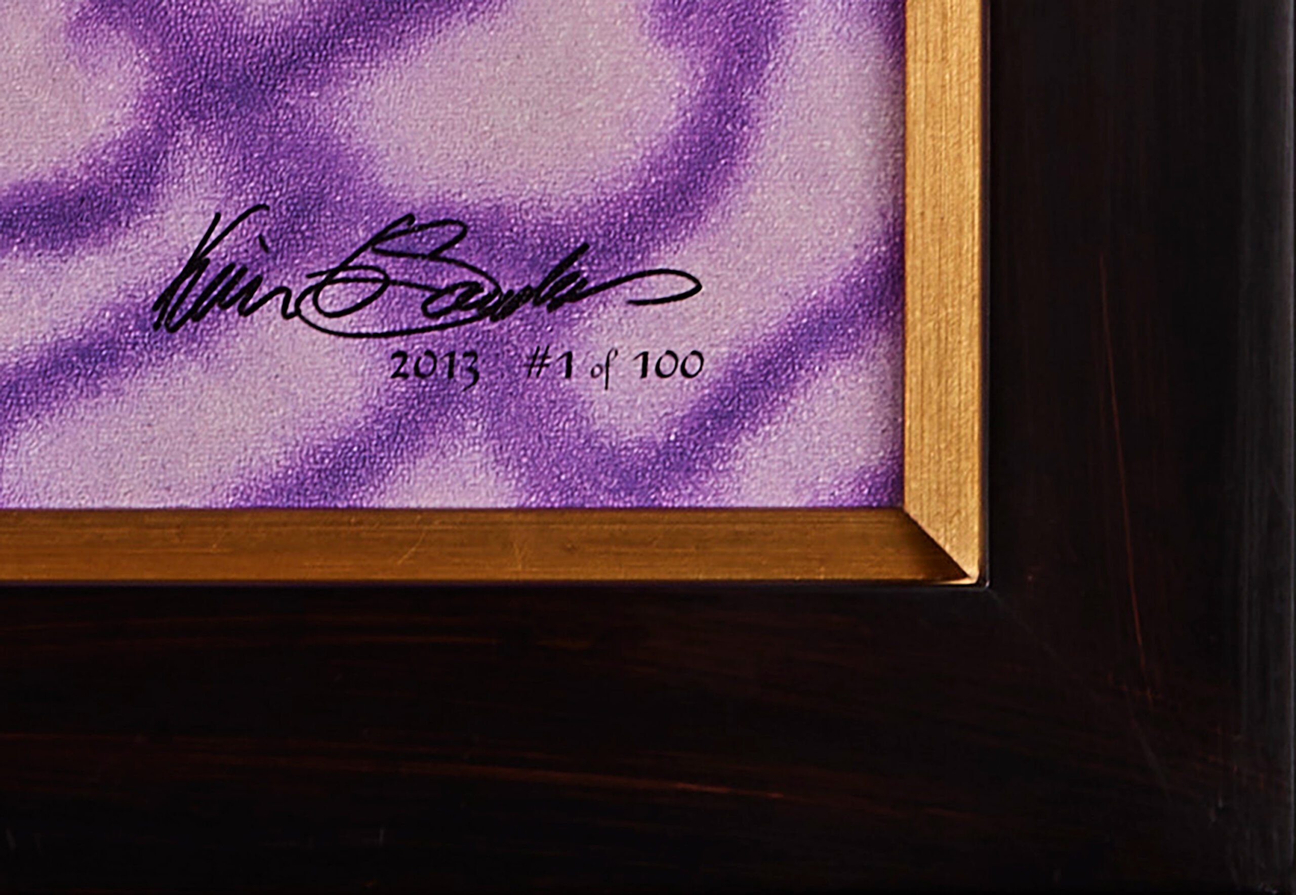 Photograph of Kevin G. Saunders' signature, date of creation, and edition number for a limited-edition print, plus our Contempo frame corner