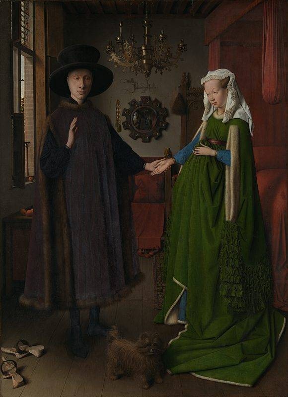 Jan van Eyck, Portrait of Giovanni(?) Arnolfini and his Wife, 1434. Oil on oak. The National Gallery, London.