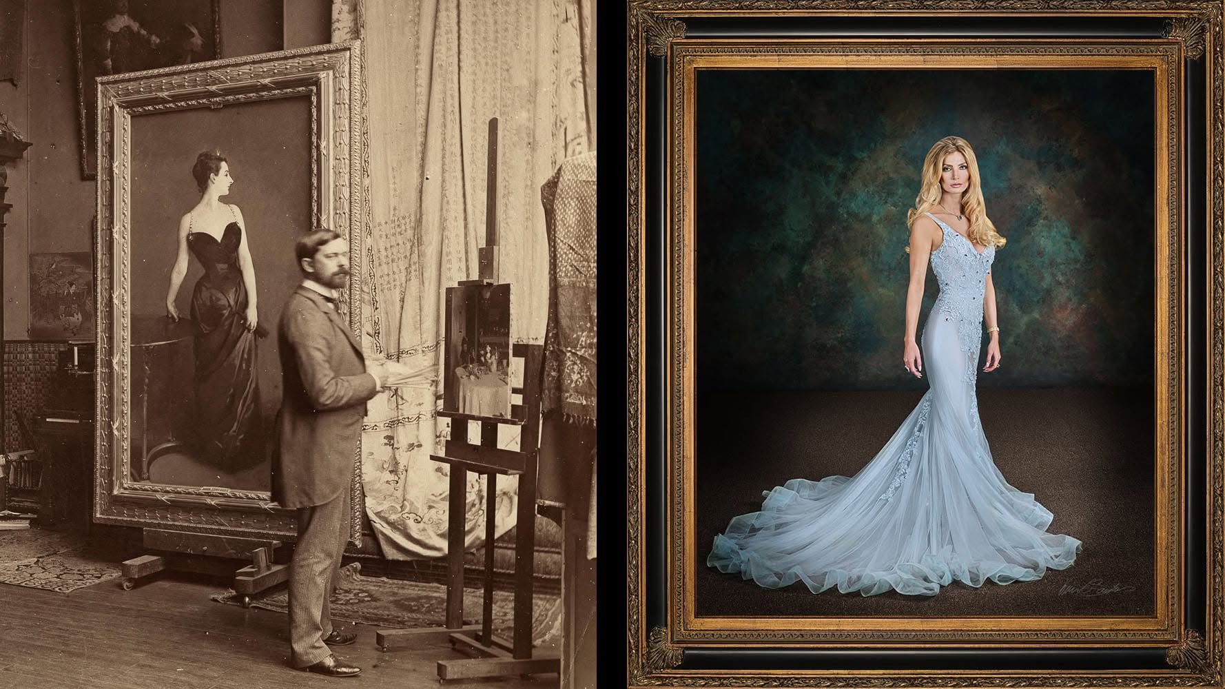 The Contrarian Portrait: Why Your Legacy Deserves More Than a Photograph Side-by-side comparison of a John Singer Sargent painting and a fine art portrait in the same style by Kevin G. Saunders of KGS Studios.