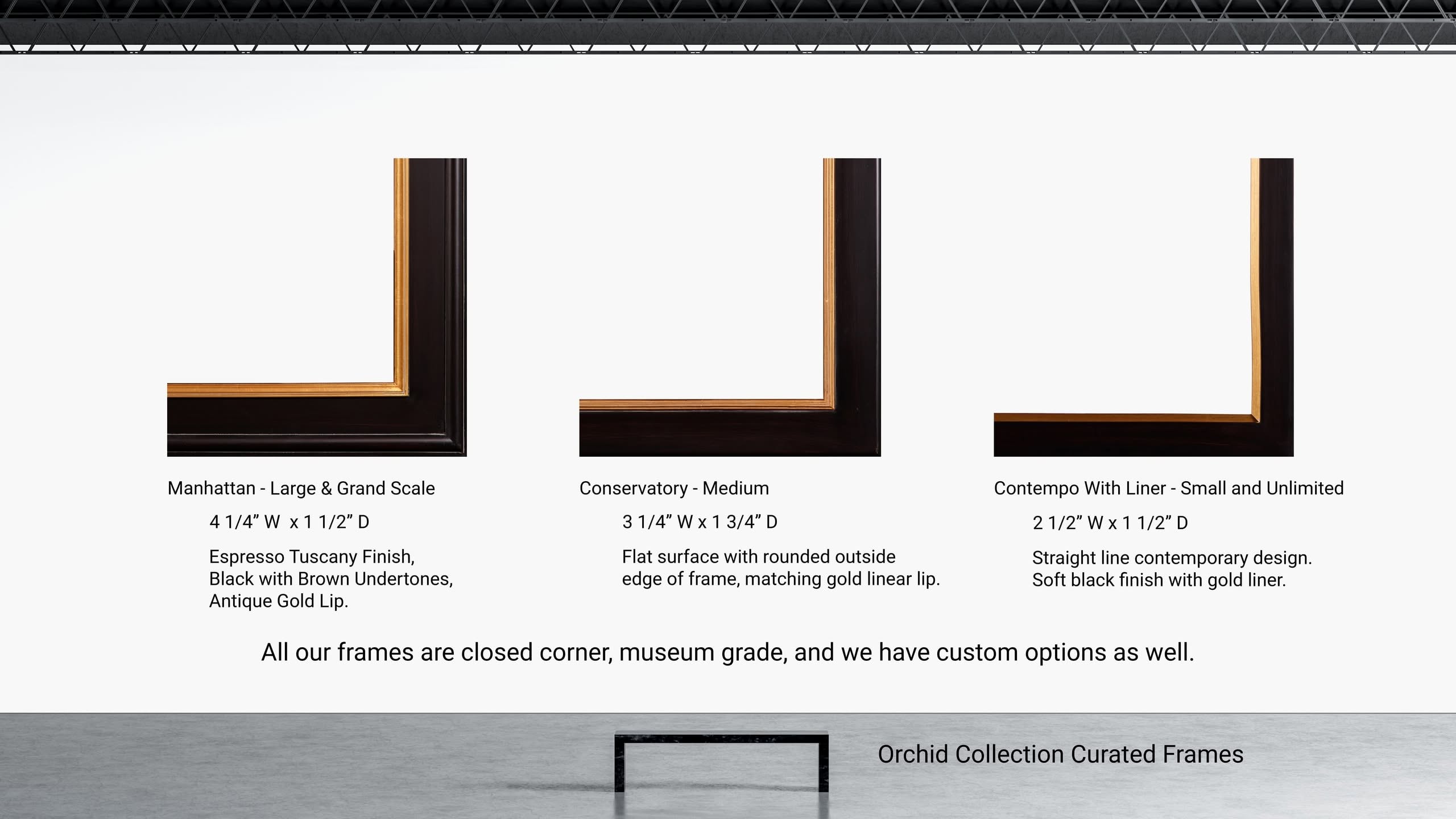 The Orchid Collection Image of frame corners that are specified in our curated Fine Art Orchid collection.